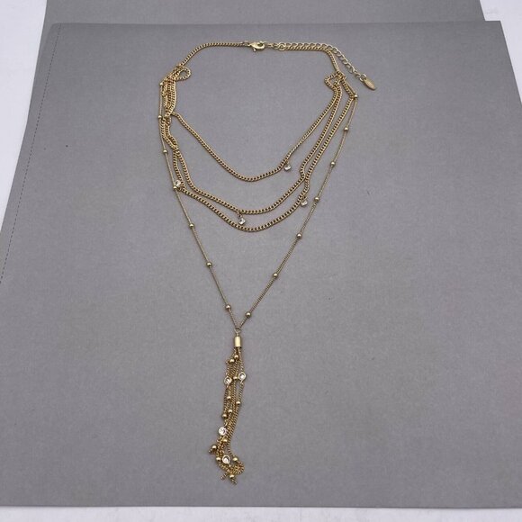 Ettika 14k Gold Plated Layered Chain Drop Tassel Necklace 15 to 19 in - Picture 3 of 7